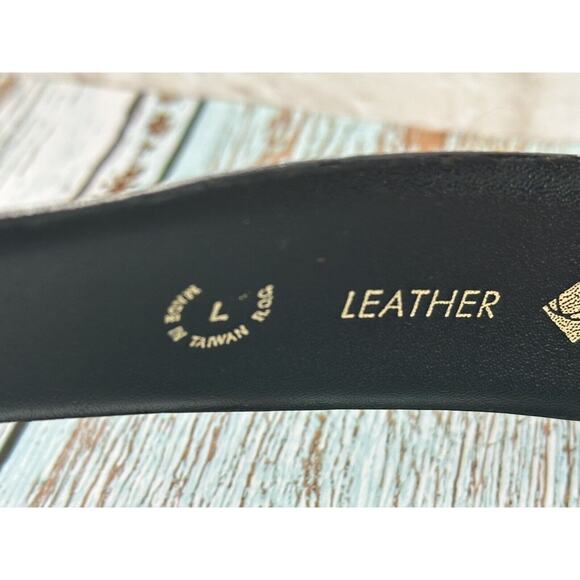 Women's Vintage 1980 Black and Gold Tone Accent Buckle Belt L - Picture 3 of 14